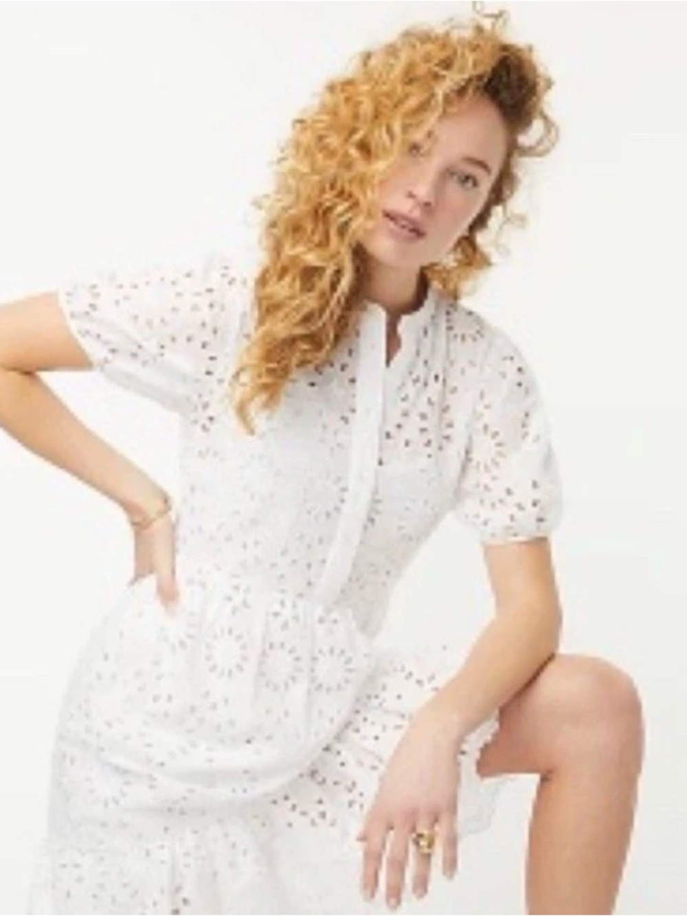 J. Crew Dress Size 4 White Puff-sleeve Eyelet Lined Cotton Cottage Sold Out